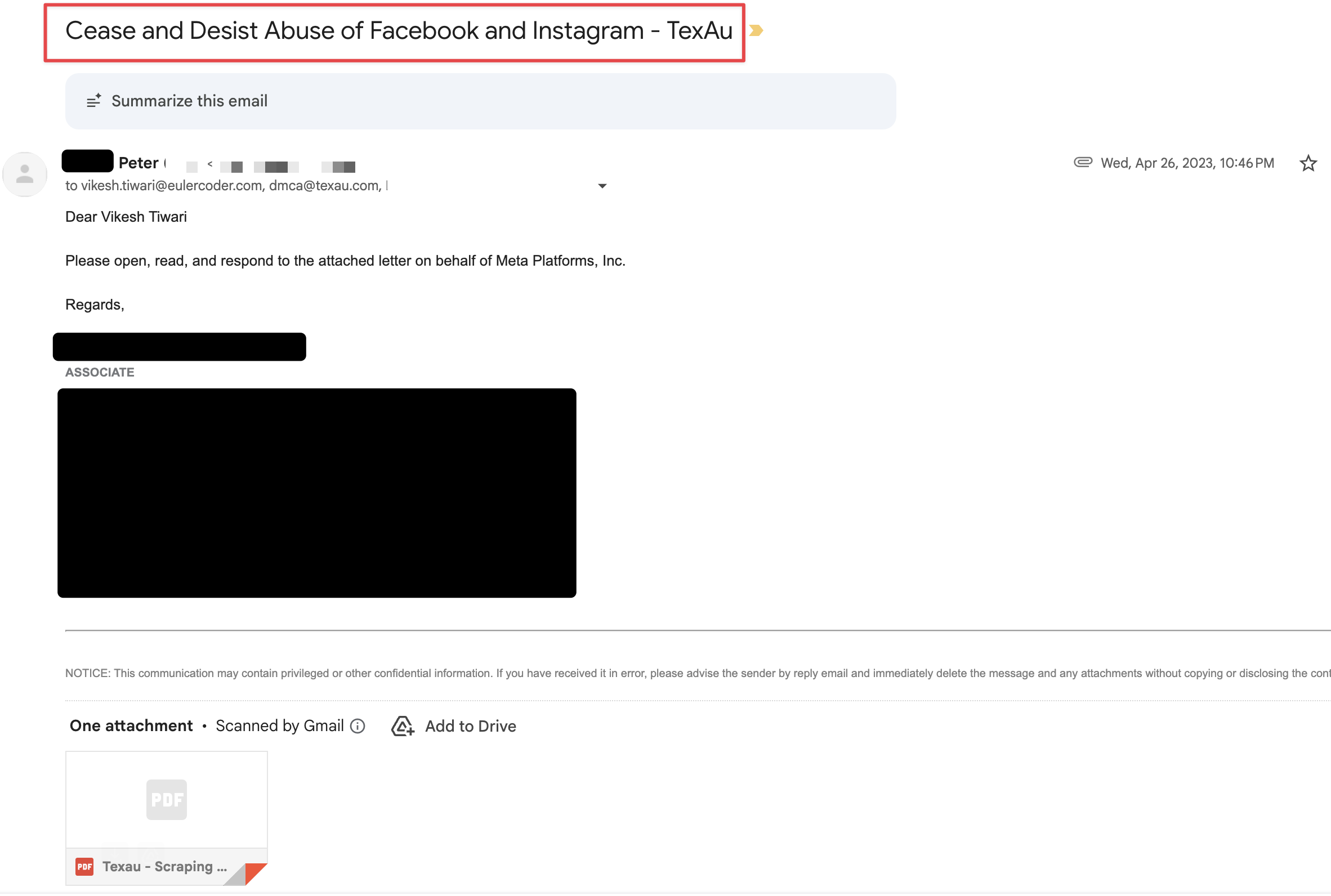 Meta Cease and Desist