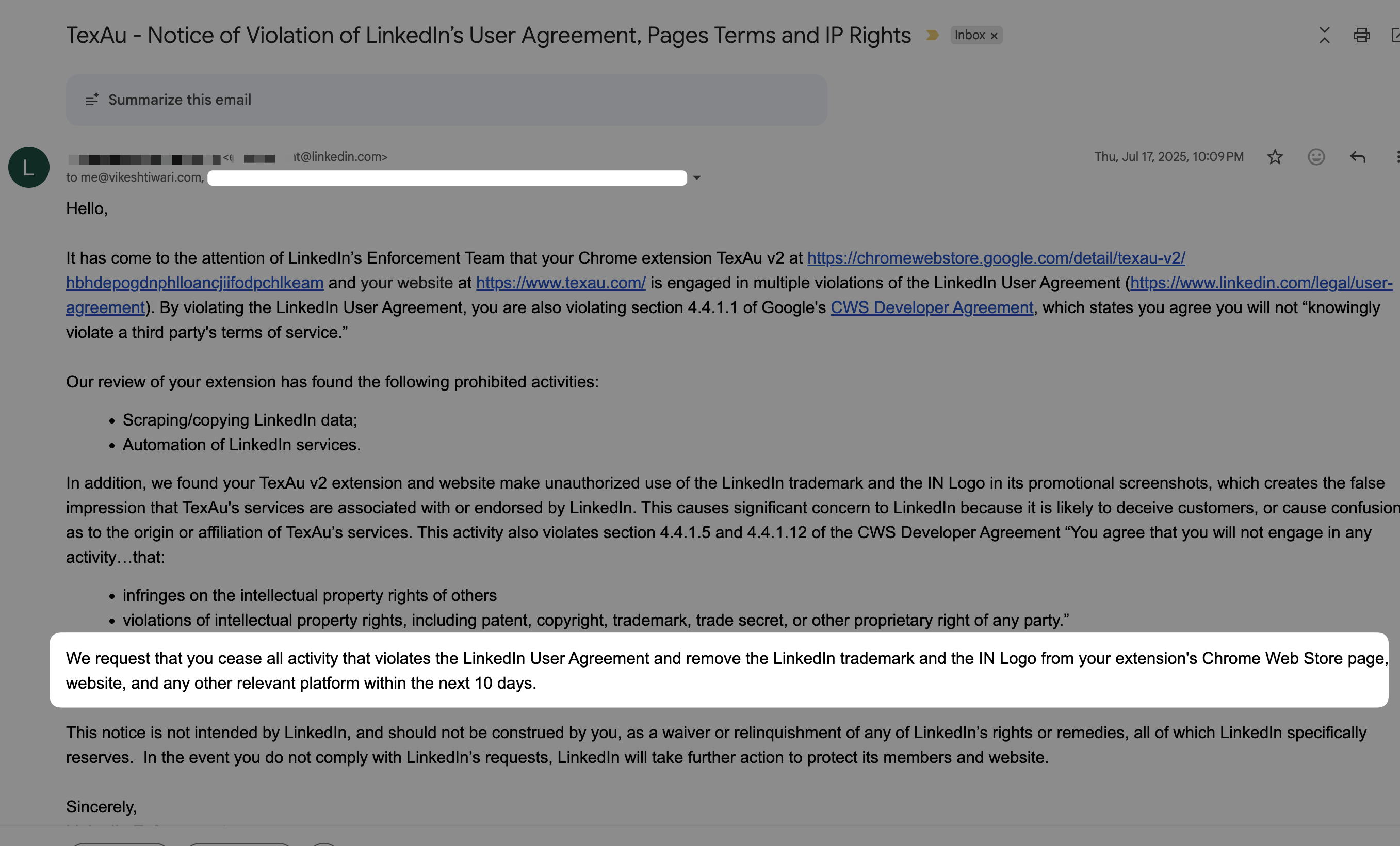 LinkedIn Legal Notice
